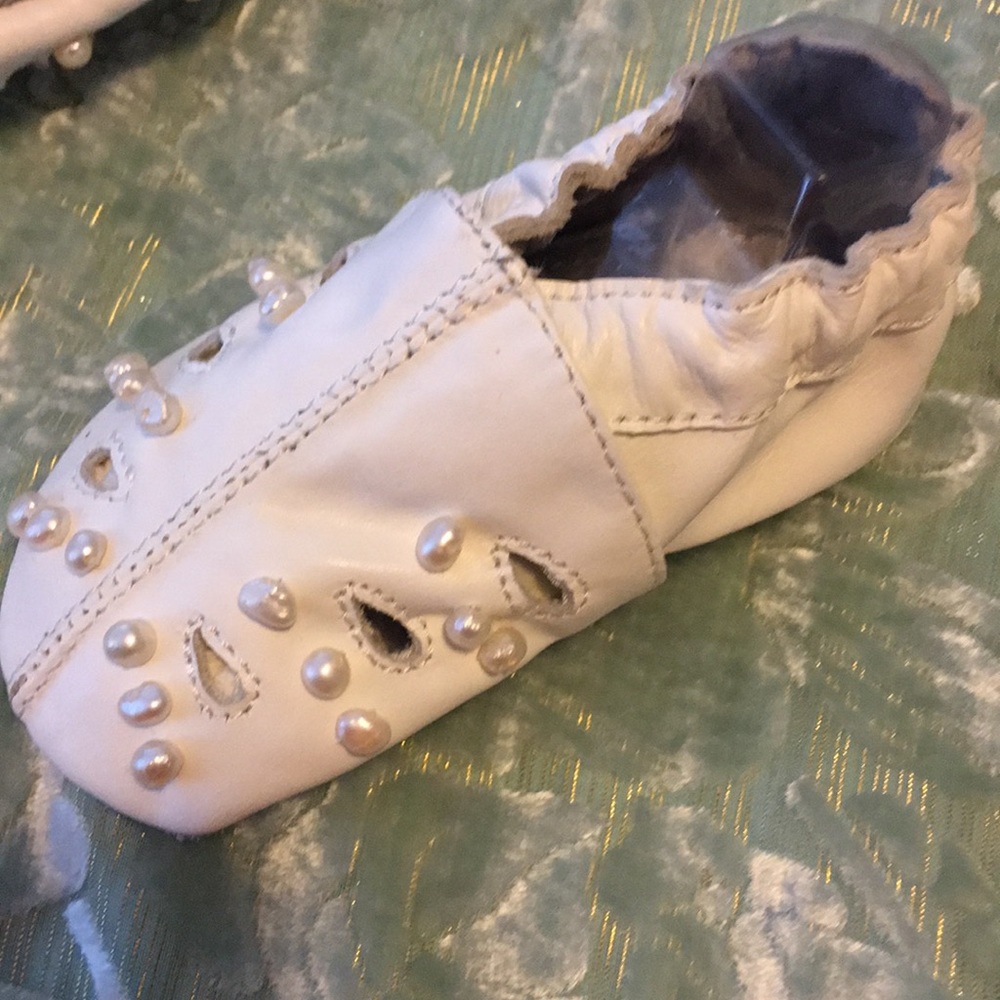 New Princess baby white leather real pearl shoes